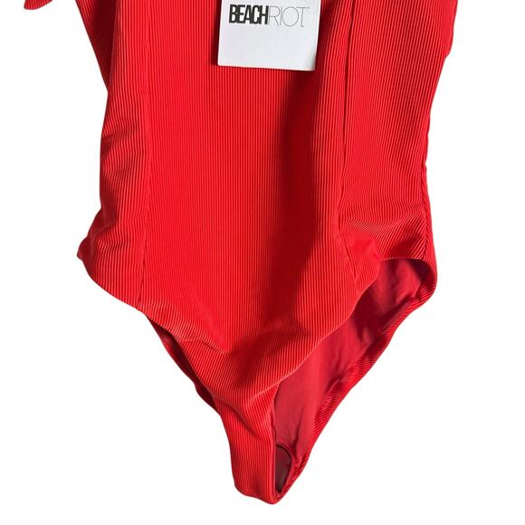 Beach Riot Sydney Red Belted Tie Shoulder Square Neck One Piece Swimsuit Size M - Picture 5 of 7